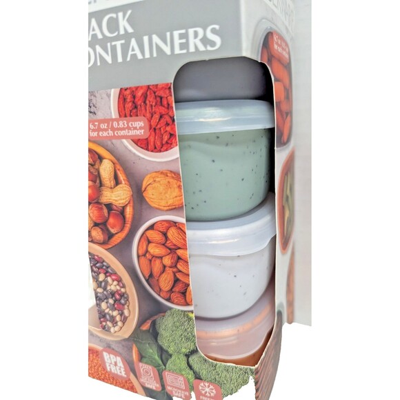 Farberware 4-pc Snack Containers Lids BPA Free 6.7 oz Rectangle Speckled Colors - Picture 3 of 6